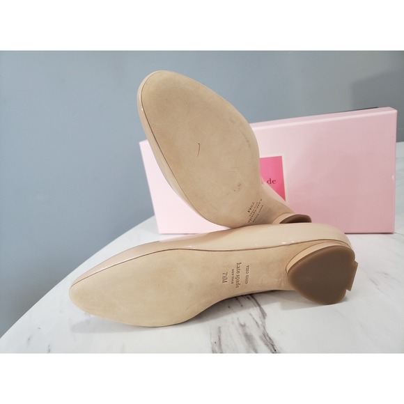 SIZE 7.5 Kate Spade New York Fallyn Tusk Nude Patent Leather Shoes Flats Taupe - Picture 4 of 6